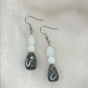Artisan Gray and White Teardrop Earrings